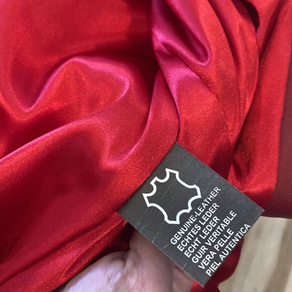 Vintage Lambskin Leather Red Suade Embroidered Rhinstones Holiday Jacket - Picture 15 of 15